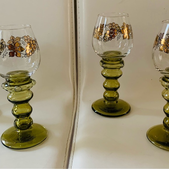 Vintage Green Glass Goblets with Grape Design - Picture 1 of 9